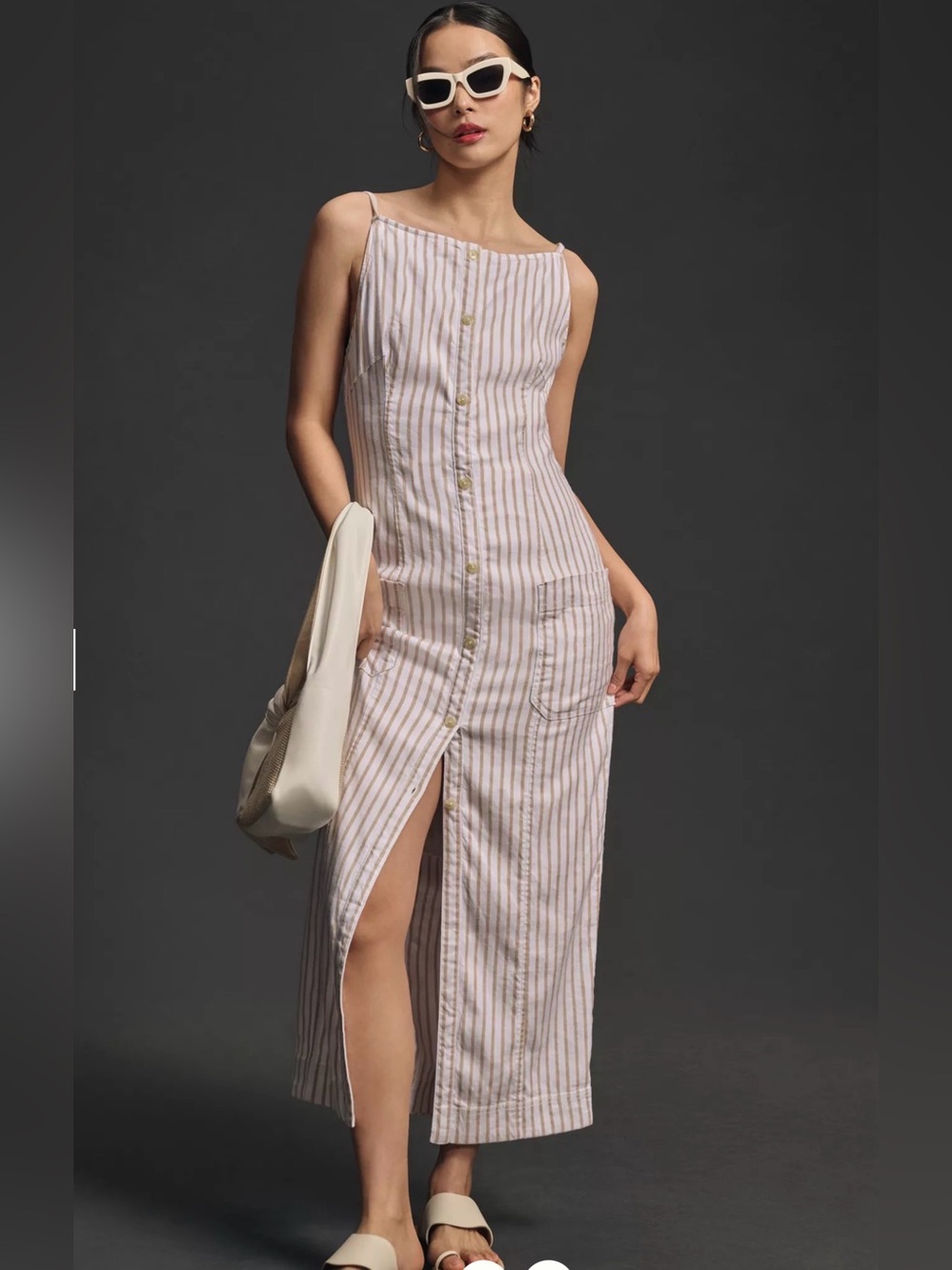 Maeve The Colette Midi Dress: Linen Edition Sz XS front pockets buttons lined